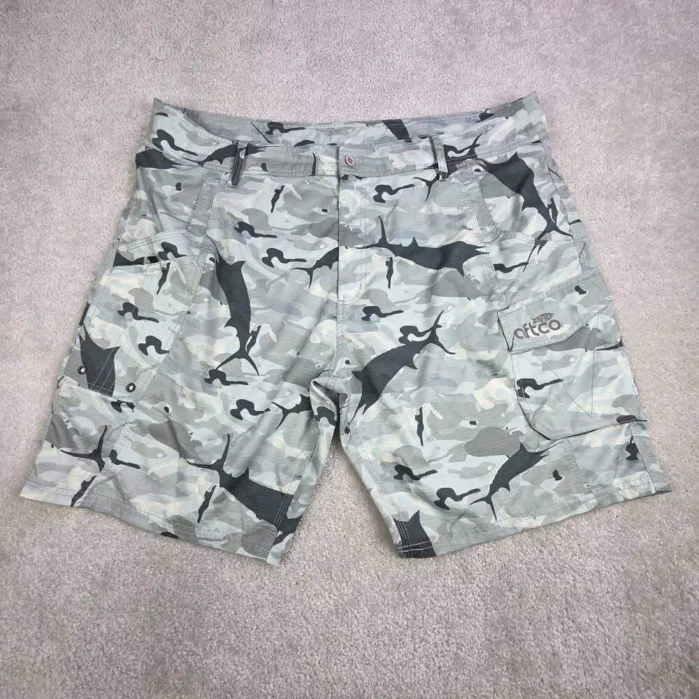 AFTCO Camo Boardshorts Mens 42 Blue Green Unlined Swim Shorts